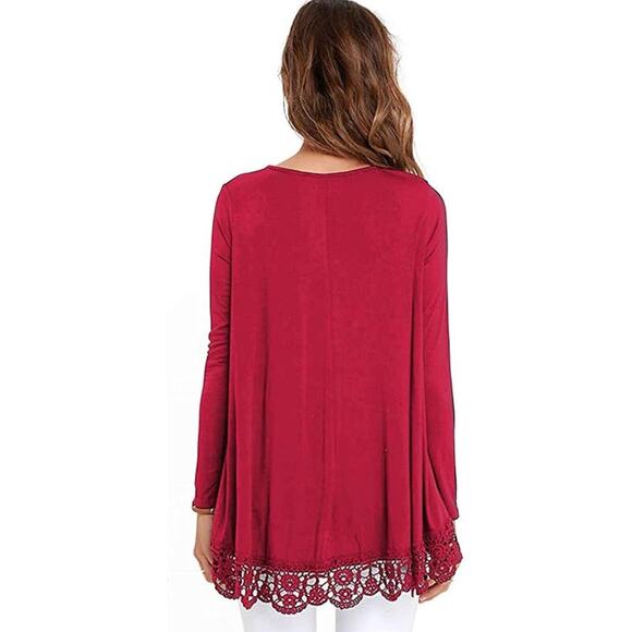 Womens Tops Casual Long Sleeve Crewneck Lace Tunic Tops Shirts Blouse - Picture 2 of 3